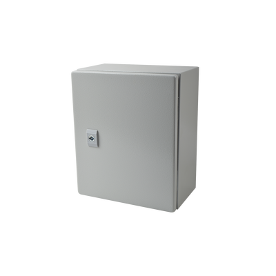 [PST-2530-15A] Gabinete de Acero IP66 Uso en Intemperie (250 x 300 x 150 mm) con Placa Trasera Interior Metálica y Compuerta Inferior Atornillable (Incluye Chapa y Llave T).