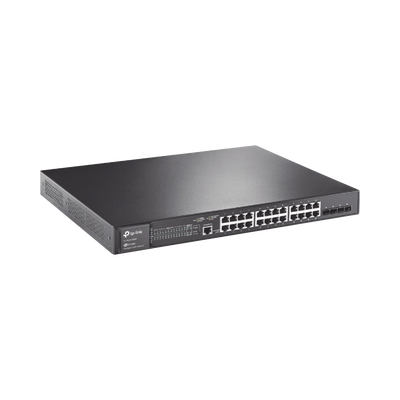 [TL-SG3428MP] Switch L2+ Omada PoE+ / 24 Puertos PoE+ 10/100/1000 Mbps / 4 Puertos SFP 1G / 2 Puertos Consola (RJ45 y microUSB) / Administración Centralizada Omada o Stand-Alone / Multicast IGMP / Calidad de Servicio / Presupuesto PoE 384W / Montaje en Rack