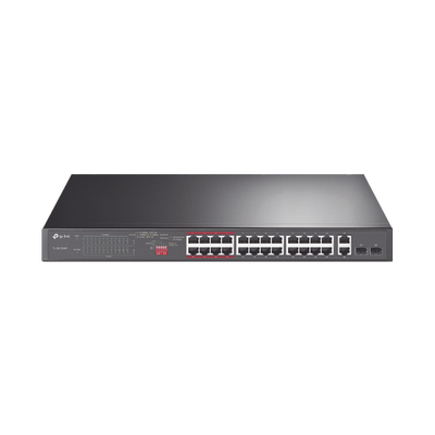 [TL-SL1226P] Switch No Administrable 24 Puertos PoE+ 10/100 Mbps / 2 Puertos 10/100/1000 Mbps + 2 Puertos SFP (combo) / Modo Prioridad de Tráfico / Modo Aislamiento de Red / Presupuesto PoE de 250 W / Diseño para Ideal para Vigilancia IP