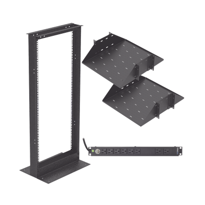 [KIT-ORG-24HD] Kit de Rack Estándar 19", 24 UR con 2 Charolas  y PDU (8 tomas). Ideal para UPS y Servidores tipo Torre.