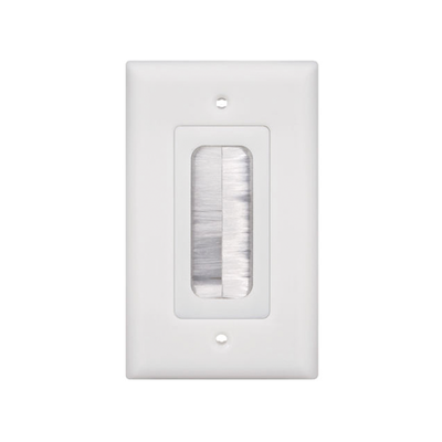 [LP-FP-BRUSH] Placa de Pared Pasa Cable, Tipo Cepillo, de 1 Puerto, con Cerdas Antipolvo, Color Blanco