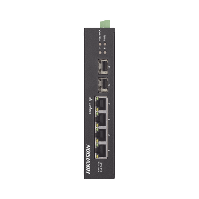 [DS-3T0506HP-E/HS] Switch Industrial No Administrable Gigabit / 3 Puertos Gigabit PoE+ (30 W) + 1 Puerto Gigabit PoE++ (60 W) / 2 Puertos SFP / 65 W Total / 48 a 57 VCD / Ideal para Proyectos / 300 Metros de Distancia