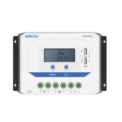 [VS6048AU] Controlador Solar PWM / 60A / 12/24V/36/48V / Doble USB / Pantalla LCD / Tierra Positivo Común