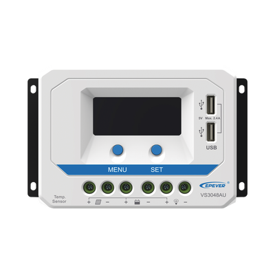 [VS-3048-AU] Controlador Solar PWM / 30A / 12/24V/36/48V / Doble USB / Pantalla LCD / Tierra Positivo Común