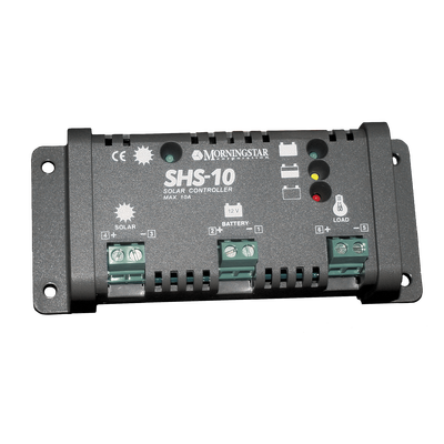 [SHS-10] Controlador de Carga Solar PWM 10 A / 12 VCC / Desconexión Automática / IP22 / Protección Integral / Bajo Consumo 8 mA