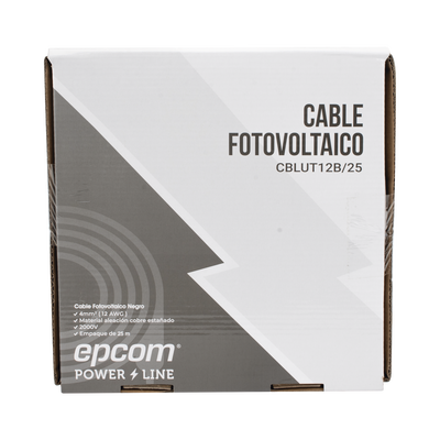 [CBLUT12B/25] Cable Fotovoltaico Negro / Cobre Estañado / 4 mm² (12 AWG) / 2000V / Rollo de 25 m / / UL 4703 y TUV