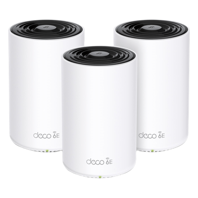 [DECO-XE75PRO-3PACK] Router Inalámbrico MESH Interior para Hogar / Doble Banda Wi-Fi 6E AX5400 Mbps / 3 Puerto Gigabit WAN/LAN / 4 Antenas Internas / Administración Mediante la App Deco (iOS, Android) / Protección HomeShield