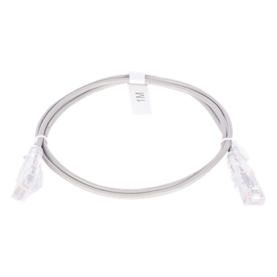 [LP-UT6-100-GY28] Cable de Parcheo Slim UTP Cat6 - 1 Metro (3.28 Pies), Gris, Diámetro Reducido (28 AWG)