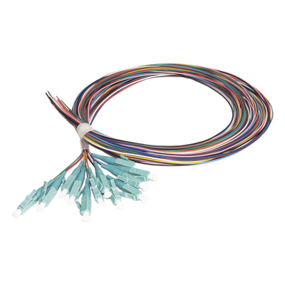 [LP-FO-MM-PIG-12-LC] Kit de 12 Pigtails LC Multimodo OM3 50/125, Conectores Aqua, 2 Metros (6.56 Pies)