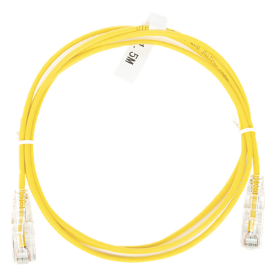 [LP-UT6-150-YE-28] Cable de Parcheo Slim UTP Cat6 - 1.5 Metros (4.92 Pies) Amarillo Diámetro Reducido (28 AWG)