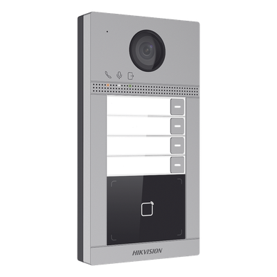 [DS-KV8413-WME1(C)] Videoportero IP 2 Megapixel / Llamada y Apertura Remota desde App Hik-Connect (Requiere monitor )/ PoE / Exterior IP65 + Antivandalico IK08 / 4 Departamento / Apertura con Tarjeta / Soporta 2 Puertas y hasta 6 Monitores