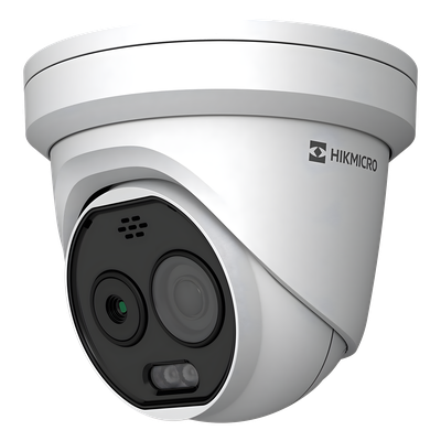 [HM-TD1218-2/G0/T1A] (HIKMICRO) Turret IP Bi-Espectral / Térmica (160 X 120 / 1.8 mm) + Óptica (5 MP / 2 mm ) / Rango: -20°C a 150°C / 8°C Tolerancia / VCA 3.0 (Vehiculo 60 Mts / Humano 20 Mts) / Detección de Fuego y Humo / IP67 / Dual Light /