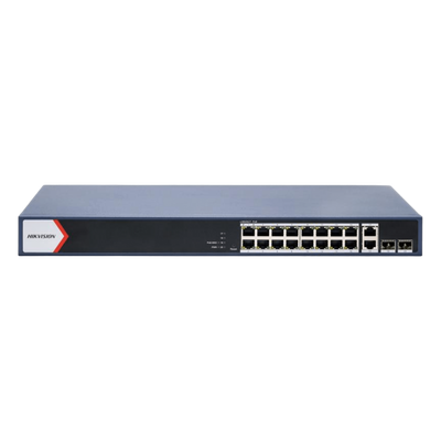 [DS-3E1520P-EI] Switch PoE+ / Administrable / 16 puertos 1000 Mbps PoE+ / 2 Puertos 1000 Mbps Uplink / 2 Puertos SFP de Uplink /  Configuración Nube Hik-Partner Pro / Modo Extendido hasta 300 metros / 230 W 
