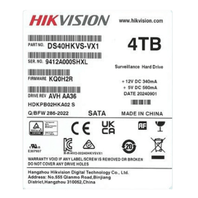 [DS40HKVS-VX1] Disco Duro Enterprise 3.5" 4 TB / Hikvision / 7200 RPM / SATA / Alto Rendimiento / Recomendado para NVRs HIKVISION