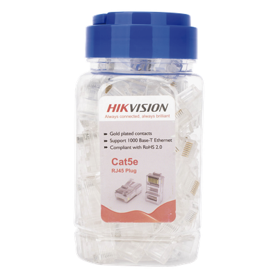 [DS-1M5EUA-30U] Bote con 100 Piezas de Plug Modular RJ45 / Cat 5e / Chapado en Oro a 30 Micras / Sin Blindaje / Fácil Instalación / Uso Interior / Soporta Norma TIA-568B / Cumple con RoHS 2.0