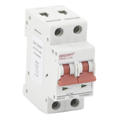 [FPV632PC32] Protección Térmica/ Interruptor 2P, 32A,  Corriente Directa  800 Vcc para Aplicación Fotovoltaica Montaje Riel DIN